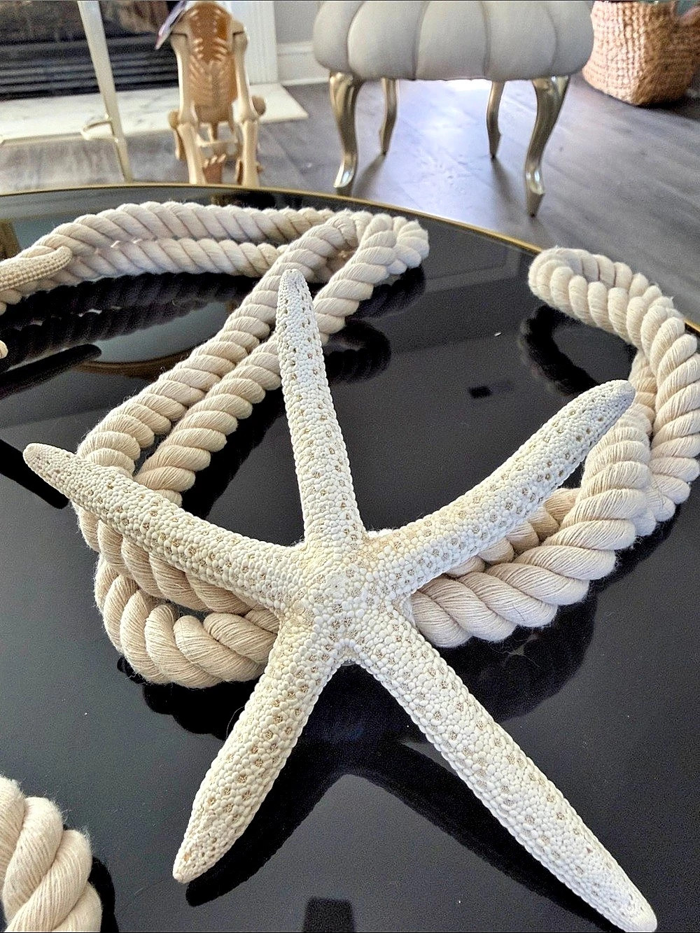 Curtain Tie back Cream Starfish Rope